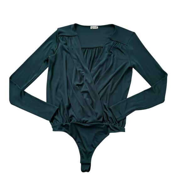 Free People Intimately dark green long sleeve v-neck bodysuit size M - Picture 10 of 10